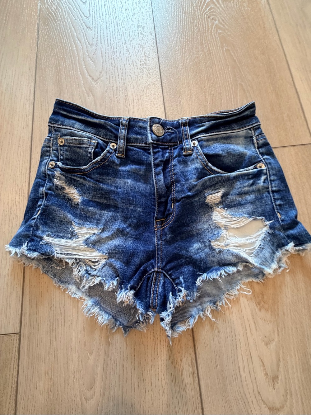 American Eagle Outfitters Dark Blue Distressed Denim Cutoff Shorts